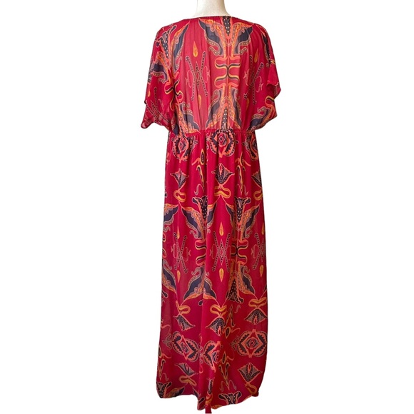 Xhiliration Boho Floral Empire Waist Maxi Dress SZ Large in Red Multi Print - Picture 4 of 7